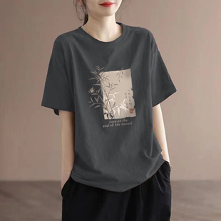 外贸清仓出口100%纯棉短袖 上衣 t恤女夏圆领印花体恤宽松大码 半袖