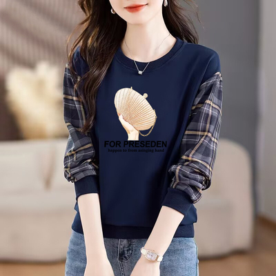 纯棉气质长袖卫衣女秋冬打底上衣