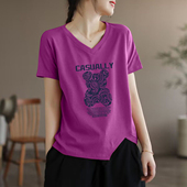 洋气显瘦时尚 外贸出口清仓100%纯棉短袖 V领上衣简约体恤夏装 t恤女