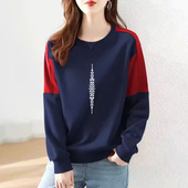 外贸出口纯棉长袖 洋气打底上衣 欧货宽松时尚 休闲卫衣女装 拼接新款