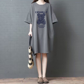 遮肚子中长款 外贸出口清仓1000%纯棉时尚 T恤连衣裙女宽松短袖 上衣