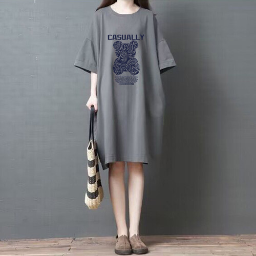 1000%纯棉时尚T恤连衣裙女中长款