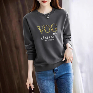 外贸出口品牌清仓纯棉长袖 气质打底上衣女秋冬宽松遮肉显瘦卫衣潮