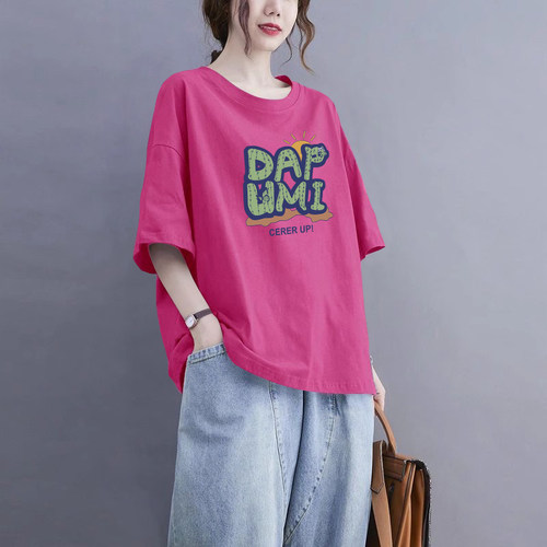 100%纯棉圆领短袖t恤女上衣