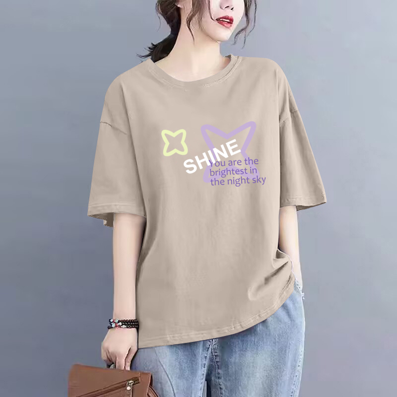 100%纯棉夏装宽松休闲T恤女上衣