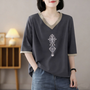 体恤上衣 2026年时尚 外贸清仓出口100%纯棉短袖 气质t恤女宽松夏季