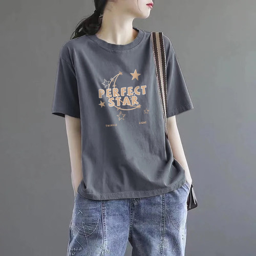 100%纯棉宽松气质短袖t恤女夏