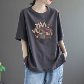 外贸出口清仓100%纯棉时尚 短袖 t恤女夏宽松圆领洋气开叉体恤上衣