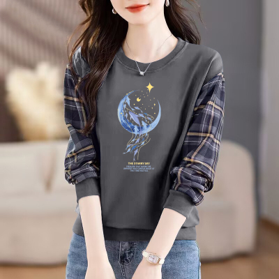 纯棉气质接拼卫衣女秋季长袖上衣