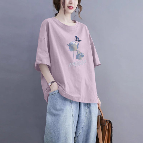 100%纯棉短袖休闲女T恤上衣夏