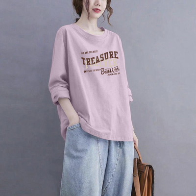 100%纯棉长袖打底衫气质T恤女秋