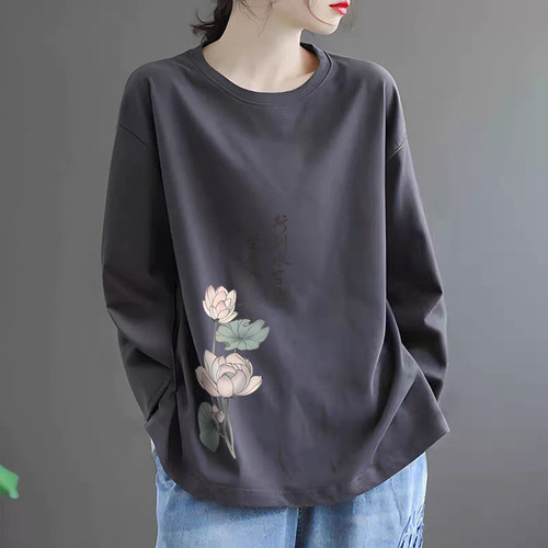 100%纯棉长袖T恤女秋打底上衣