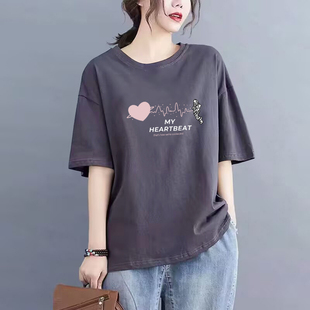 外贸出口清仓100%纯棉气质t恤女短袖 宽松显瘦遮肉休闲全棉上衣夏