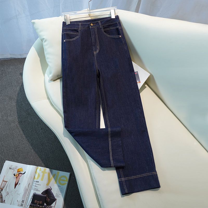 高档品牌阔腿牛仔裤女2025秋冬高腰宽松显瘦加绒小个子直筒九分裤