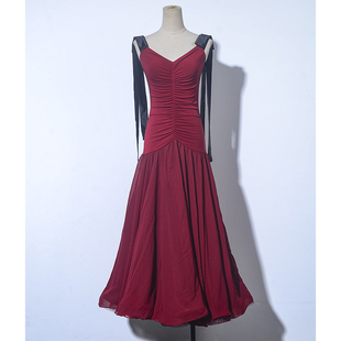 摩登舞练功服女春夏新款交谊舞无袖吊带飘修身长袖鱼骨大摆连衣裙