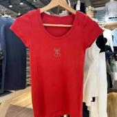 Brandy 显瘦上衣女 T恤bm风修身 Girl美式 复古红色圆领樱桃刺绣短袖