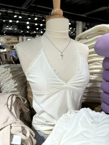 美式复古蕾丝边系带挂脖