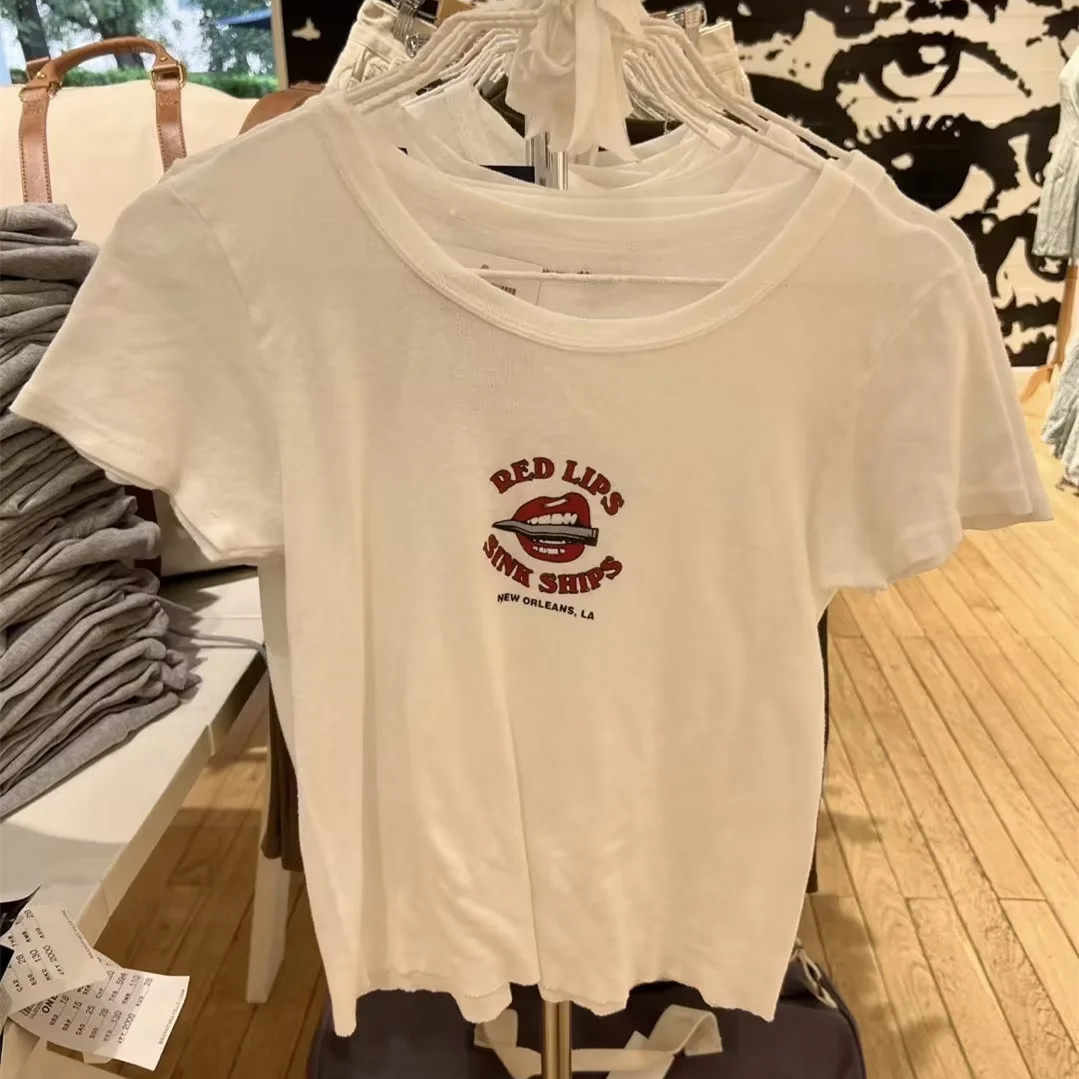 Brandy Girl美式复古嘴唇字母印花短袖T恤bm夏季辣妹性感上衣女潮