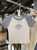 Brandy 显瘦T恤 女露脐短上衣bm修身 Girl美式 复古天使印花插肩短袖