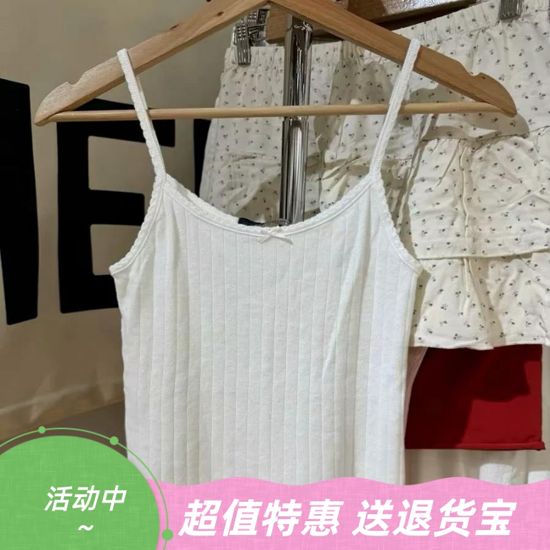 美式复古花边蝴蝶结小吊带
