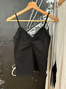 Brandy 复古蕾丝边V领打褶蝴蝶结吊带bm性感辣妹显瘦上衣 Girl美式