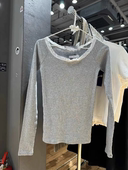 复古灰色大圆领蕾丝边长袖 Brandy Girl美式 T恤bm纯欲温柔风上衣女