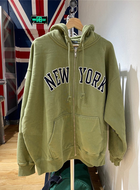 Brandy Girl复古NEWYORK刺绣连帽拉链加绒卫衣BM美式宽松外套