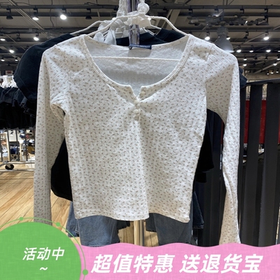 美式复古碎花纯棉长袖T恤