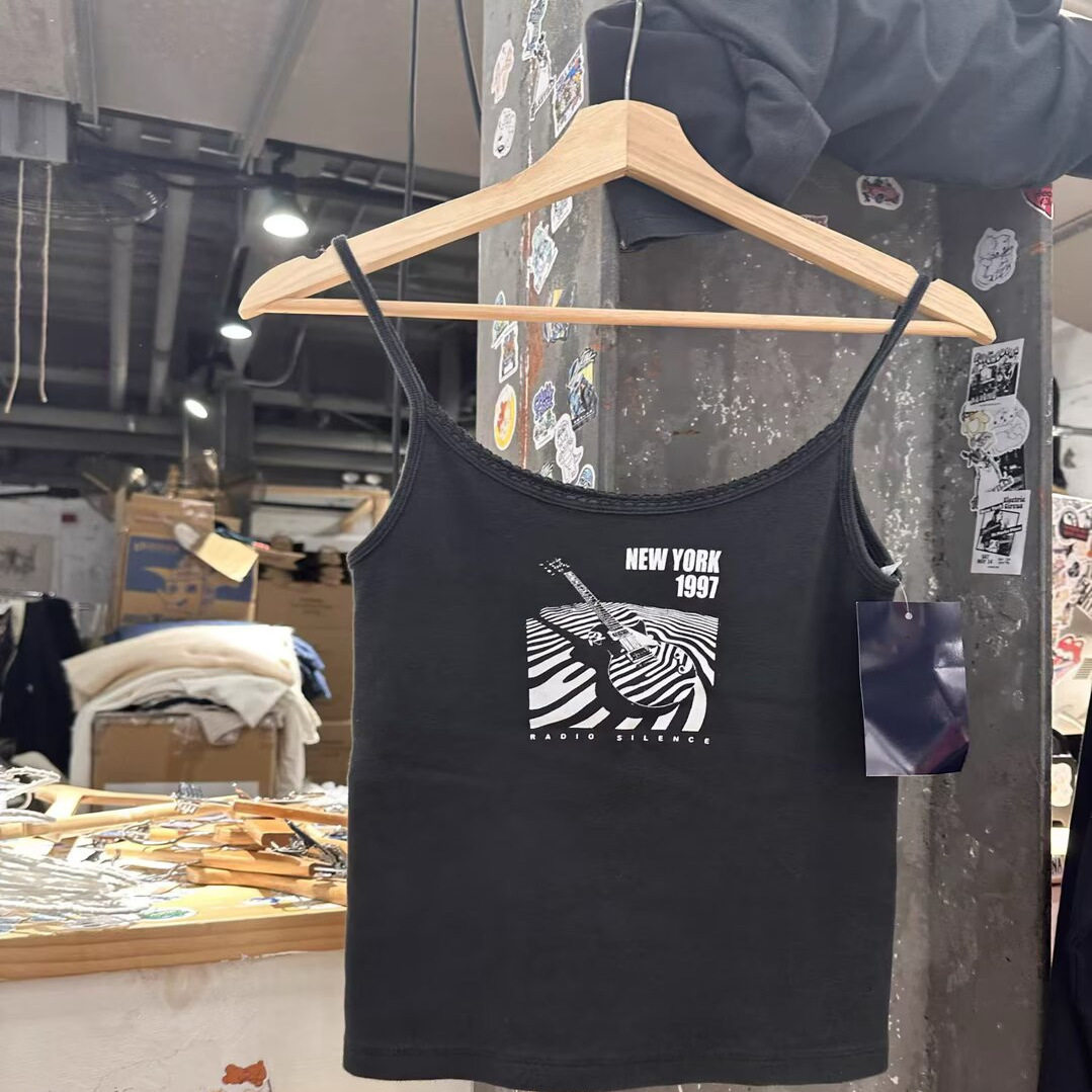 Brandy Girl美式复古吉他印花吊带背心bm风修身显瘦百搭打底上衣