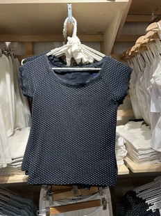 T恤bm修身 复古蕾丝边波点印花短袖 百搭性感上衣女 Girl美式 Brandy