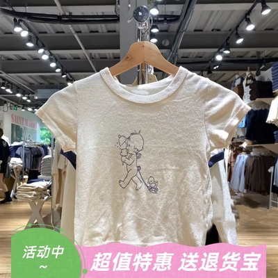 美式复古天使印花纯棉修身T恤
