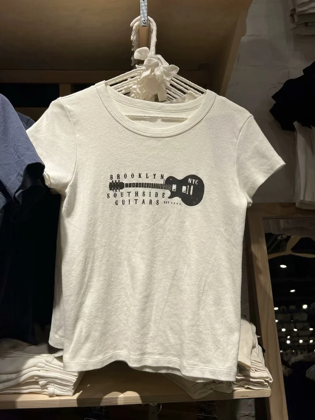 Brandy Girl美式复古吉他字母印花短袖T恤bm高腰露脐显瘦上衣女夏