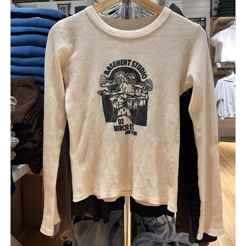 Brandy Girl美式复古架子鼓印花华夫格T恤女bm风辣妹风上衣女,女装/女士精品,T恤,淘宝优惠券,粉丝福利购,淘宝优惠卷