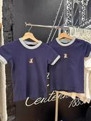 Brandy 显瘦百搭上衣 T恤bm修身 Girl美式 复古小鹿刺绣撞色拼接短袖