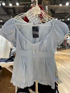 Brandy Girl官网新款荷叶边纯棉短袖衬衫bm小清新方领上衣女潮