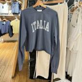 复古字母印花圆毛边长袖 Brandy Girl美式 T恤bm高腰显瘦辣妹上衣女