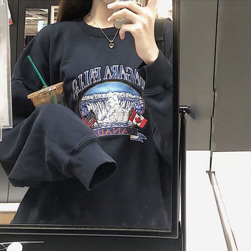 美式肯豆同款瀑布刺绣卫衣