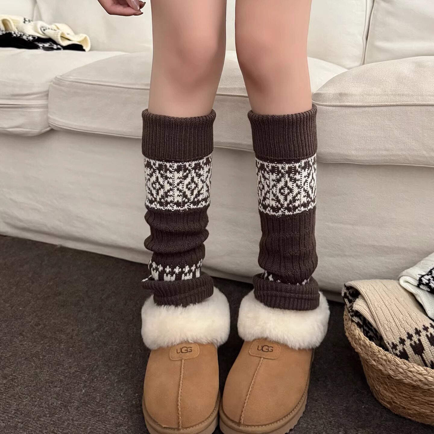 费尔岛针织小腿袜套女秋冬季加厚保暖复古堆堆袜配雪地靴腿套y2k