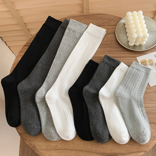 纯色袜子女中筒纯棉春秋款 ins潮百搭JK小腿袜芭蕾风灰色长筒长袜
