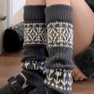 费尔岛针织堆堆袜套女秋冬款 加厚保暖小腿羊毛腿套 配雪地靴勃肯鞋