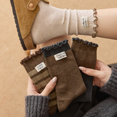 美拉德咖色袜子女堆堆袜纯棉秋冬款 中筒袜ins潮日系复古配勃肯鞋