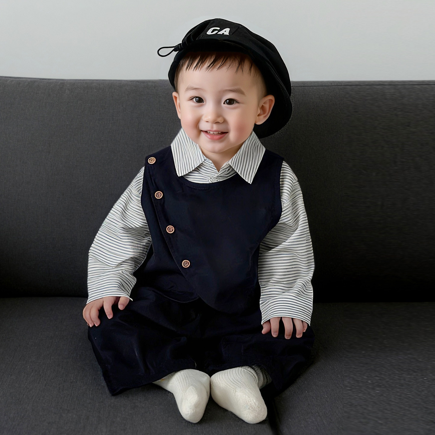 男宝宝周岁礼服韩版婴幼儿百天生日宴衣服小男童马甲衬衫套装洋气