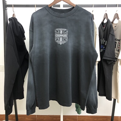 ERD忧郁的富二代West Coast Choppers水洗做旧十字架梵文长袖T恤