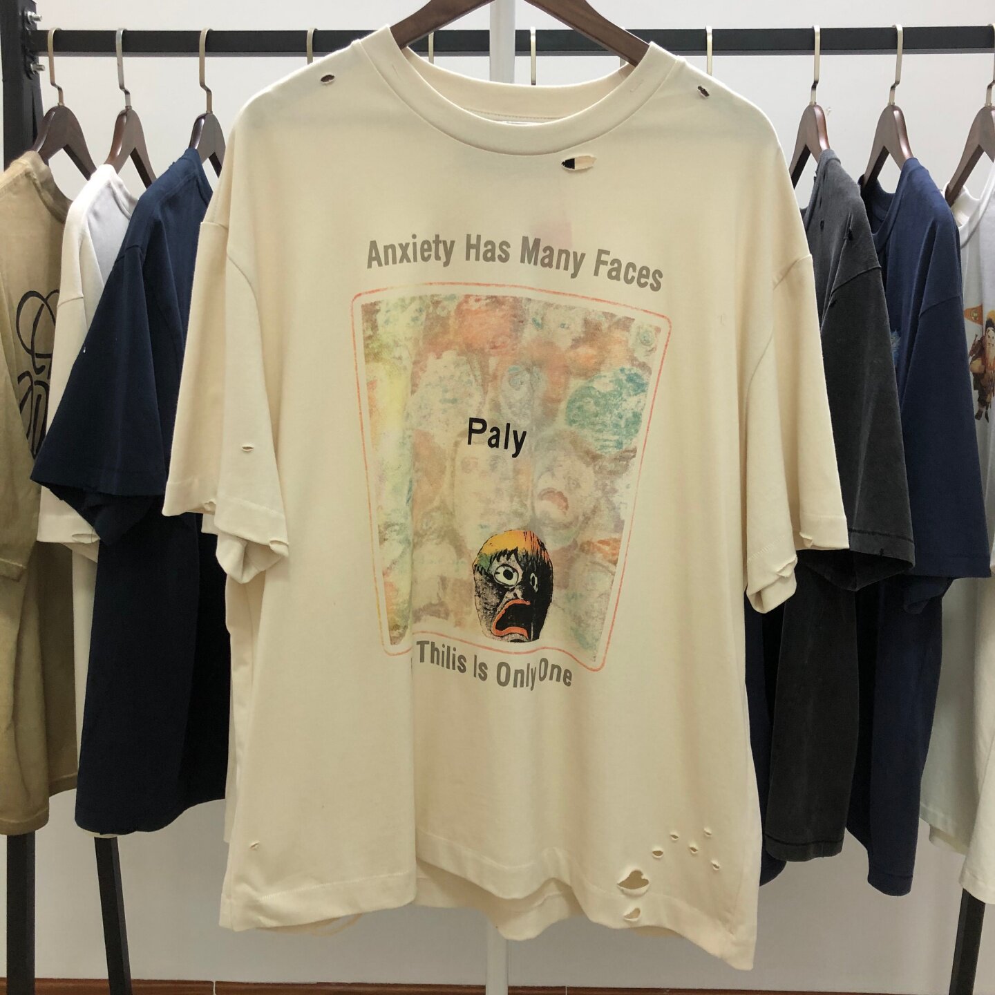 Paly Hollywood FW26 焦虑有许多面孔涂鸦印花洗水做旧T恤短袖潮