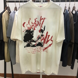 Saint Louis摇滚乐队做脏vintage水洗复古做旧宽松VTG短袖T恤男女