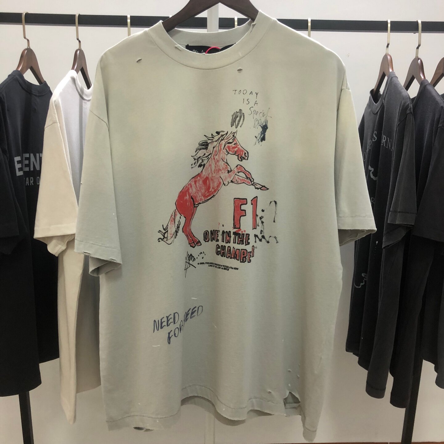 Paly Hollywood F1飞马 vintage水洗复古做旧宽松VTG短袖T恤男女