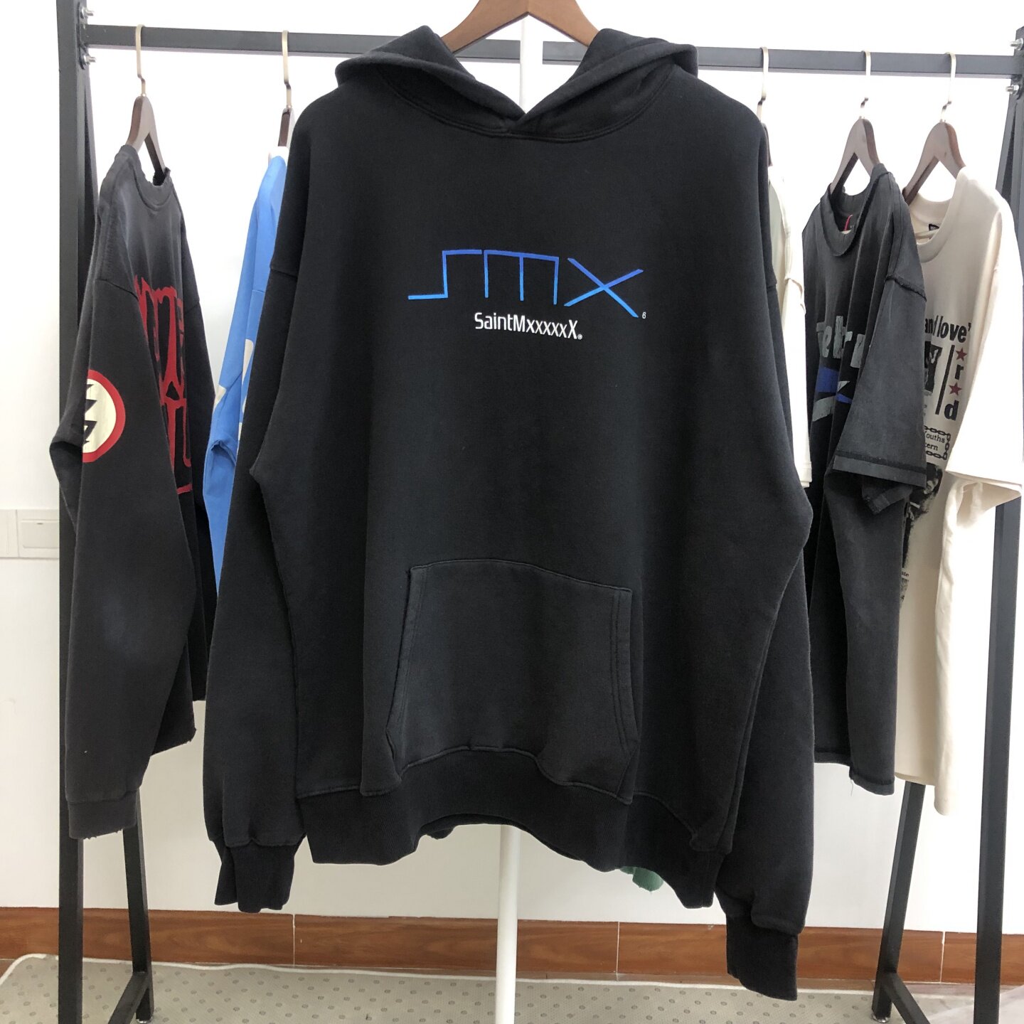 SAINT Michael 25ss HOODIE SMX日潮水洗破坏连帽卫衣帽衫男
