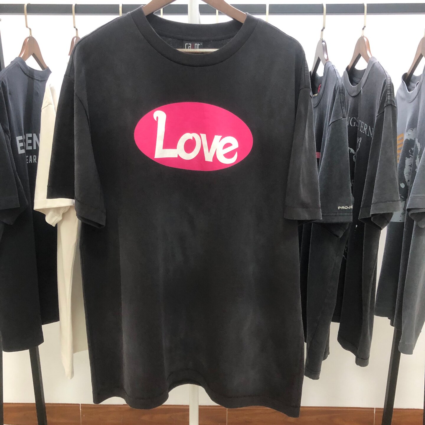 Saint Mxxxxxx新款Love闪银骷髅印花圆领短袖洗水做旧复古休闲Tee