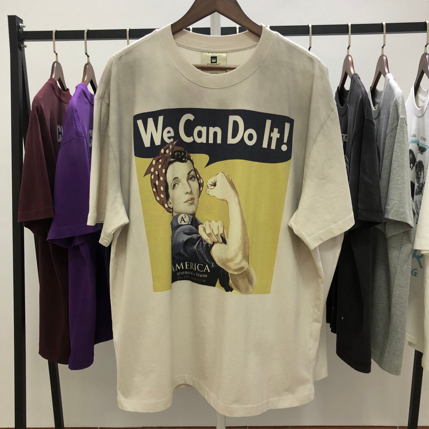 vintage小众水洗喷脏We Can Do It!女子1995美洲杯纪念版短袖T恤