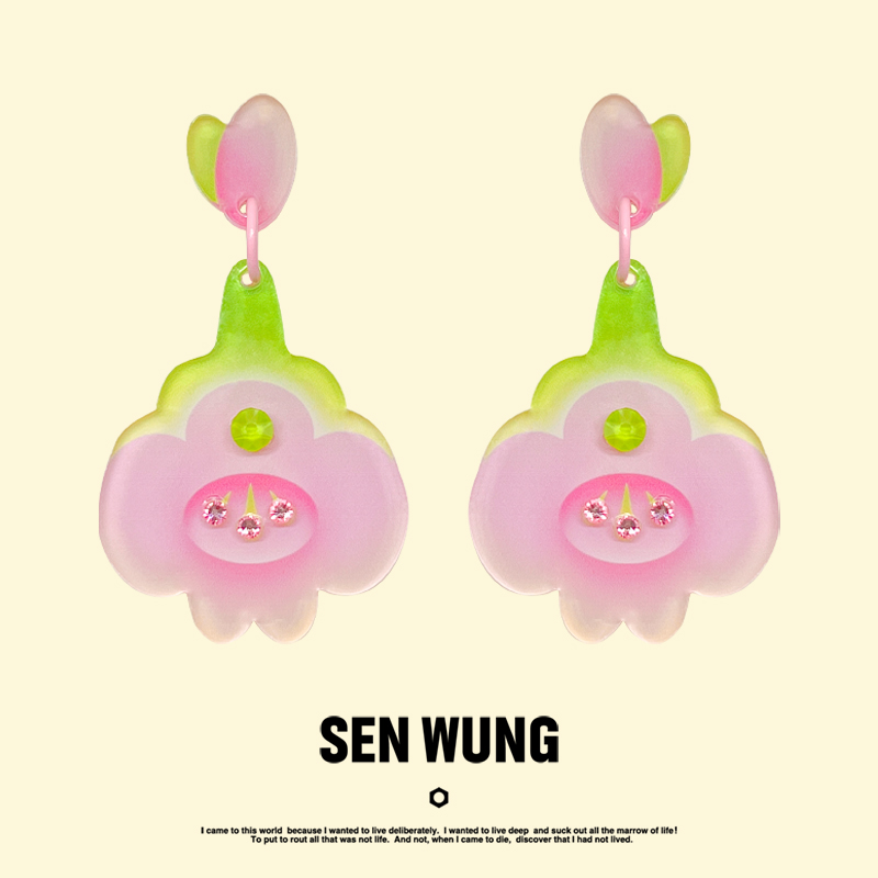 SEN WUNG【花丛竹影】新中式牵牛花耳环浅粉气质亚克力耳钉